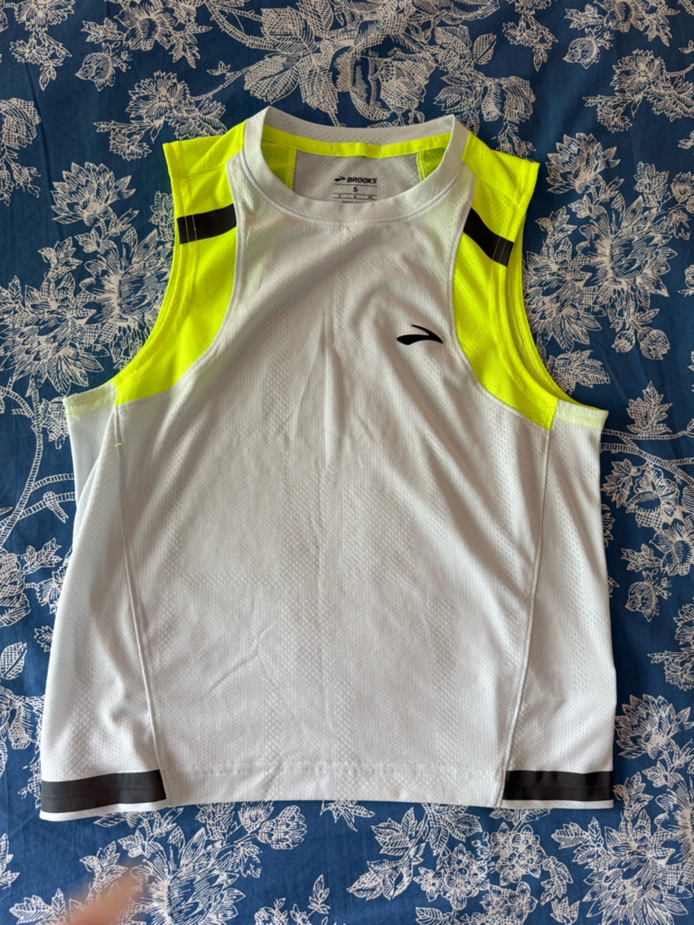 Brooks White & Neon Yellow Performance Sleeveless Undershirt